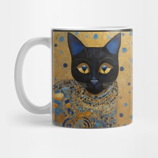 Klimt Black Cat in Elegant Blue and Gold Robe Mug